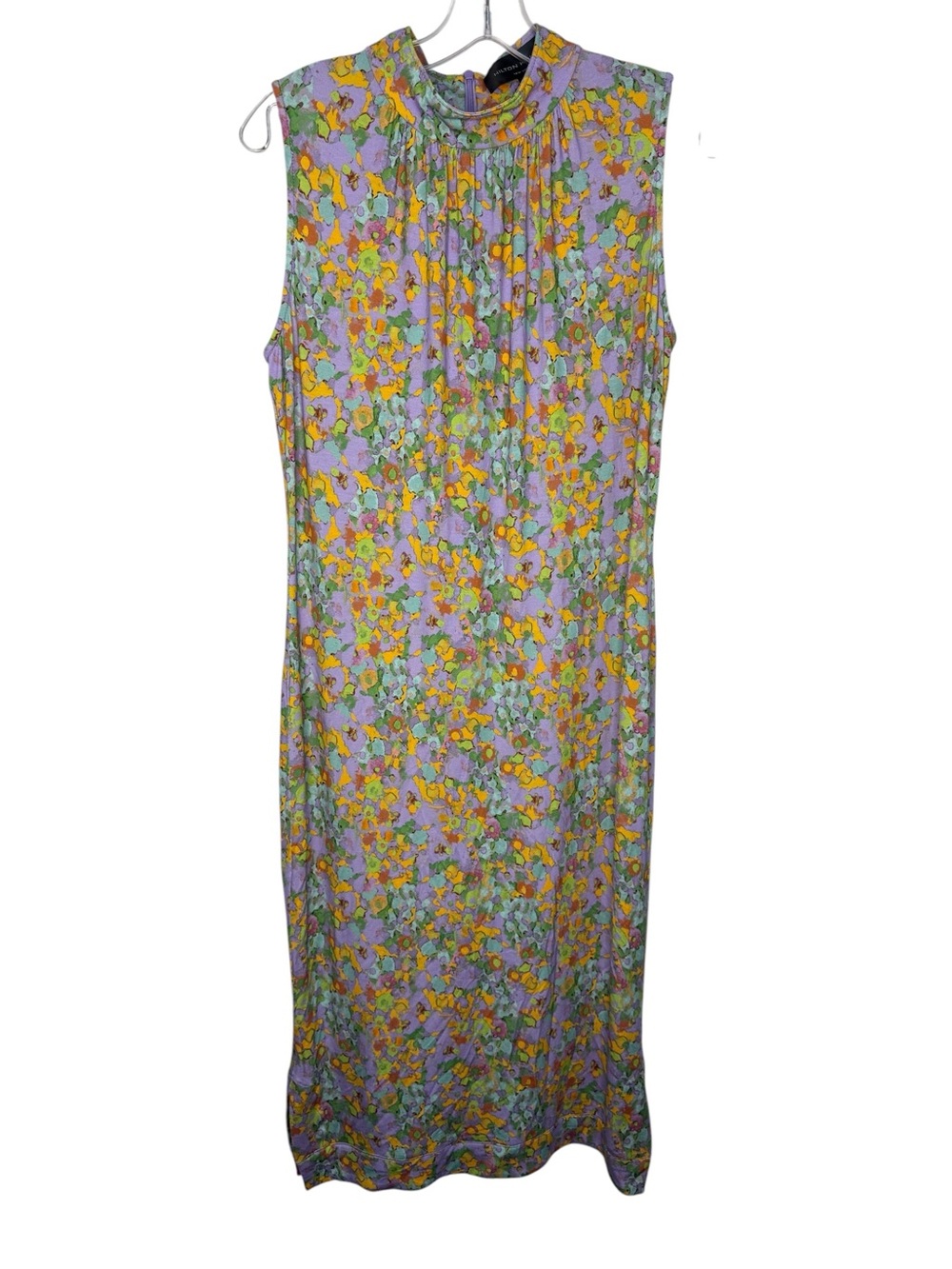 Hilton Hollis Sleeveless Floral Midi Dress in Lavender and Yellow - Size Medium
